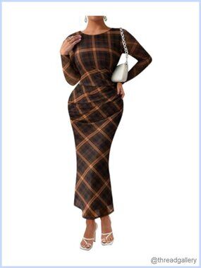 Plus Size Bodycon Maxi Dress Mock Neck Long Sleeve Ruched High Slit